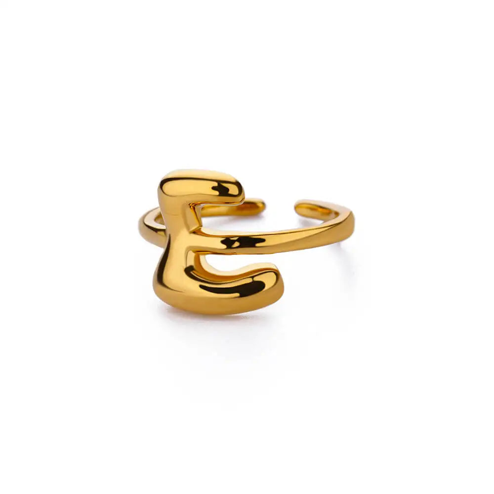 Adjustable personalized ring with initial e