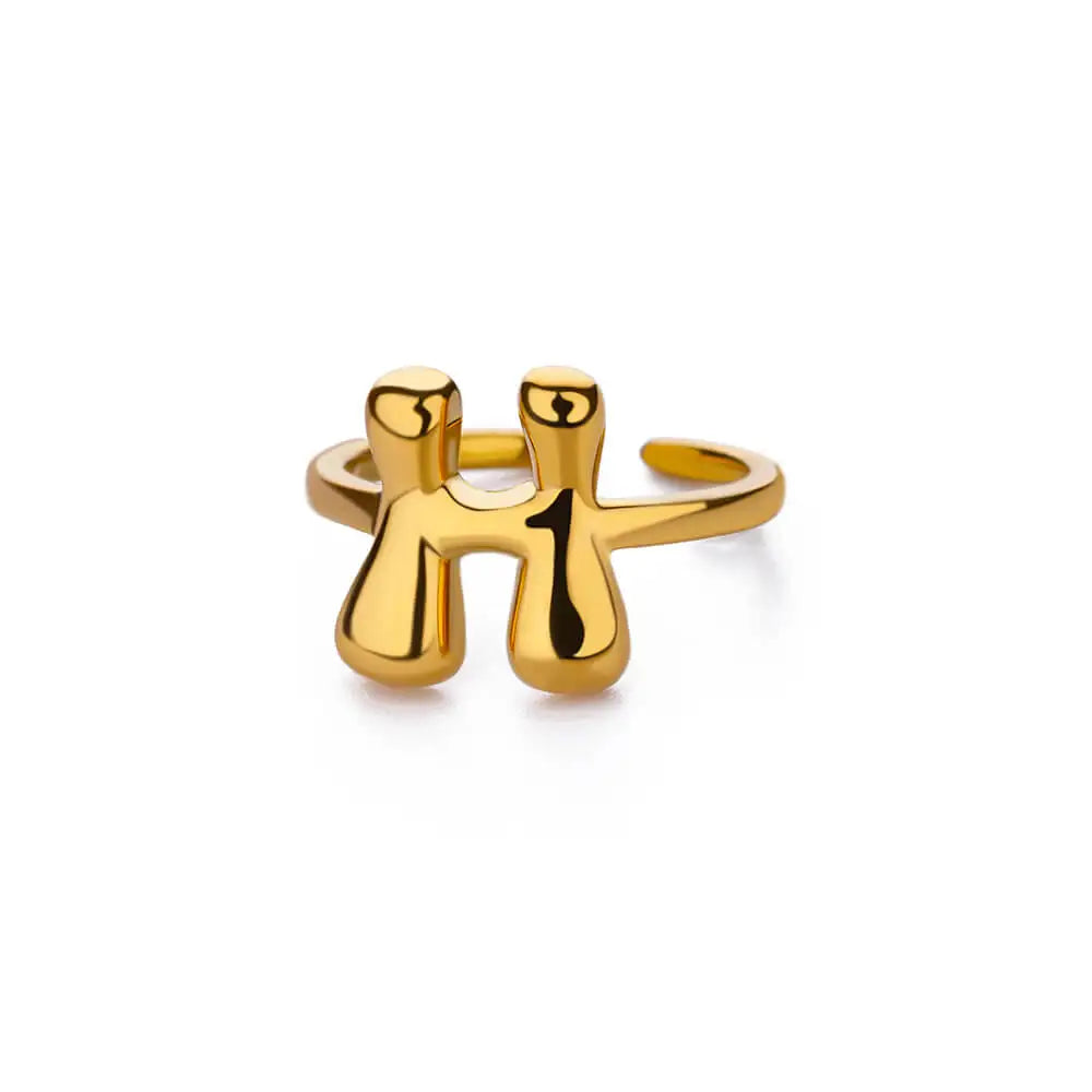 Adjustable personalized ring with initial h