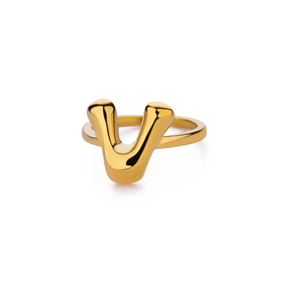 Adjustable personalized ring with initial v