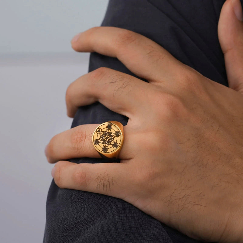 Bague Anneau Cube de Métatron or a
