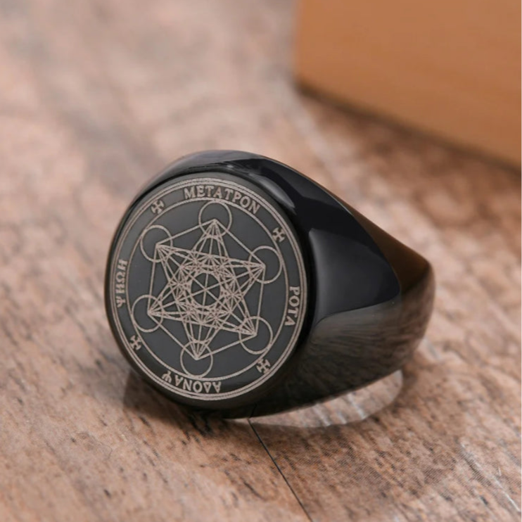 Bague Anneau Noirs Cube Métatron noir
