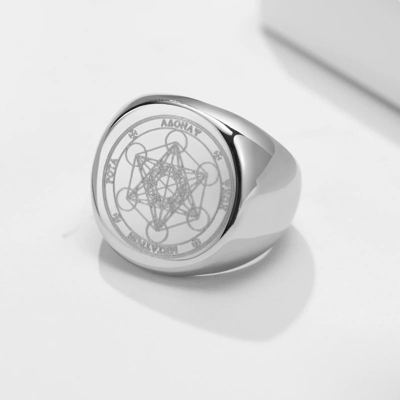 Bague Anneau Noirs Cube Métatron argent
