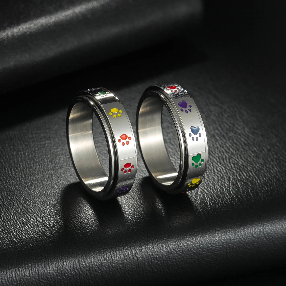 Bague Anneau avec Coeurs ou Pattes Anti-Stress Tournant pattes