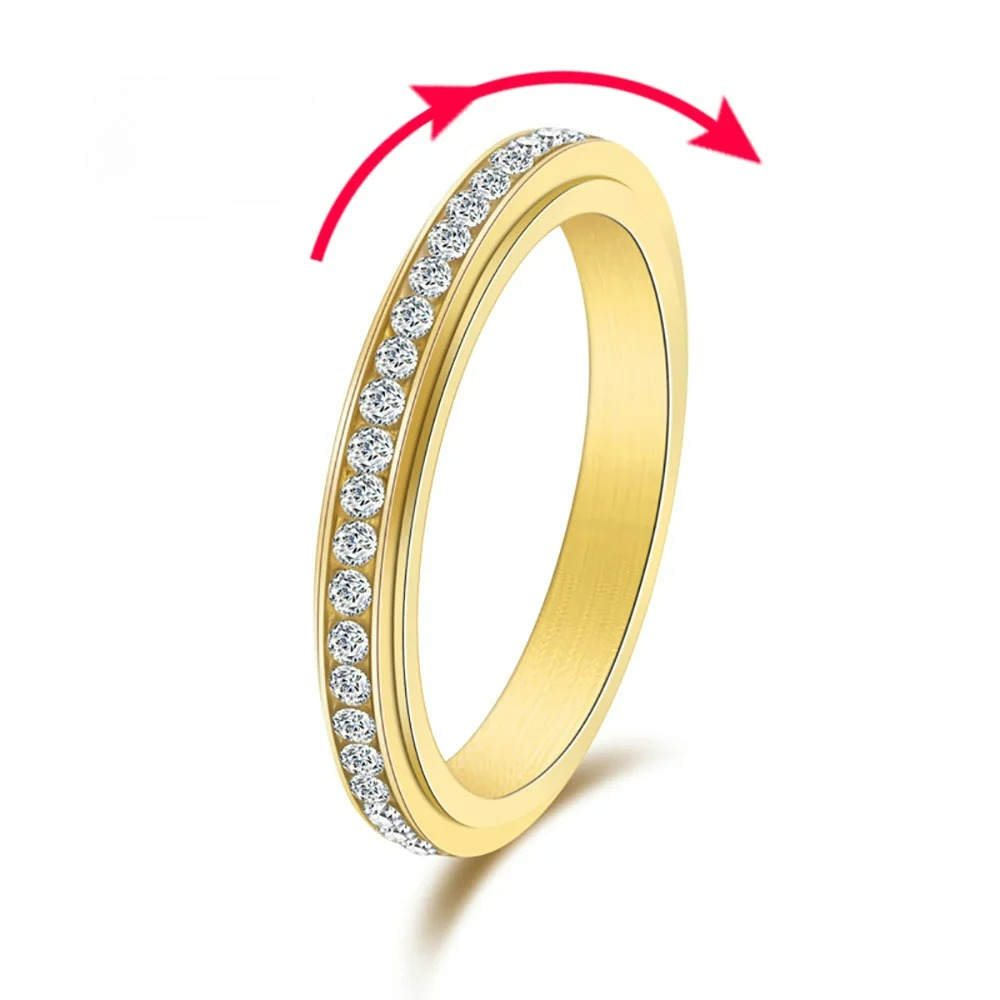 Bague Anneau Tournant Anti-Stress avec Zircon or
