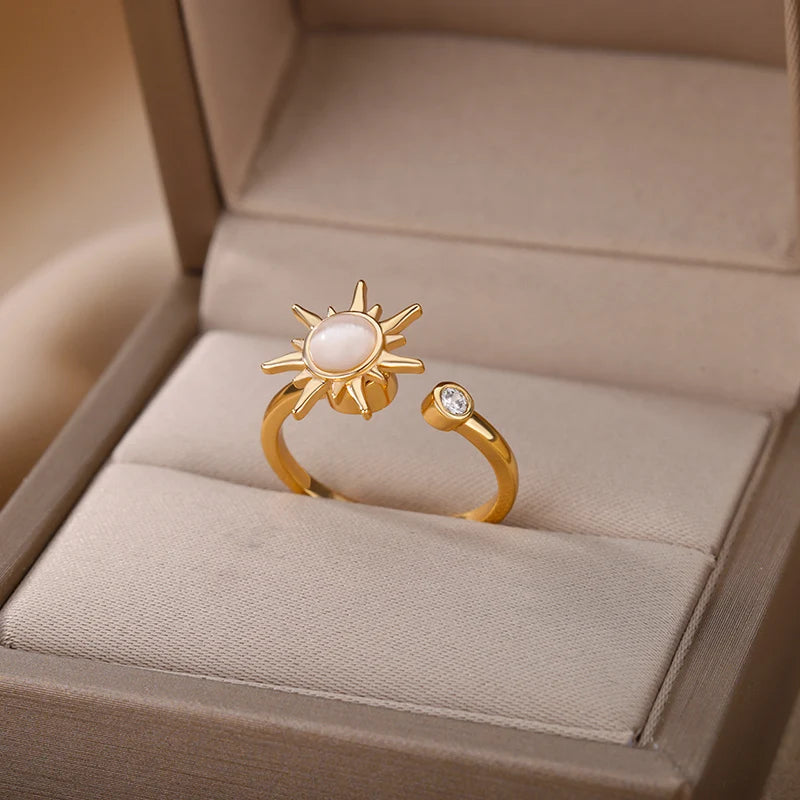 Bague Anti-Stress Anneau Tournant Soleil or