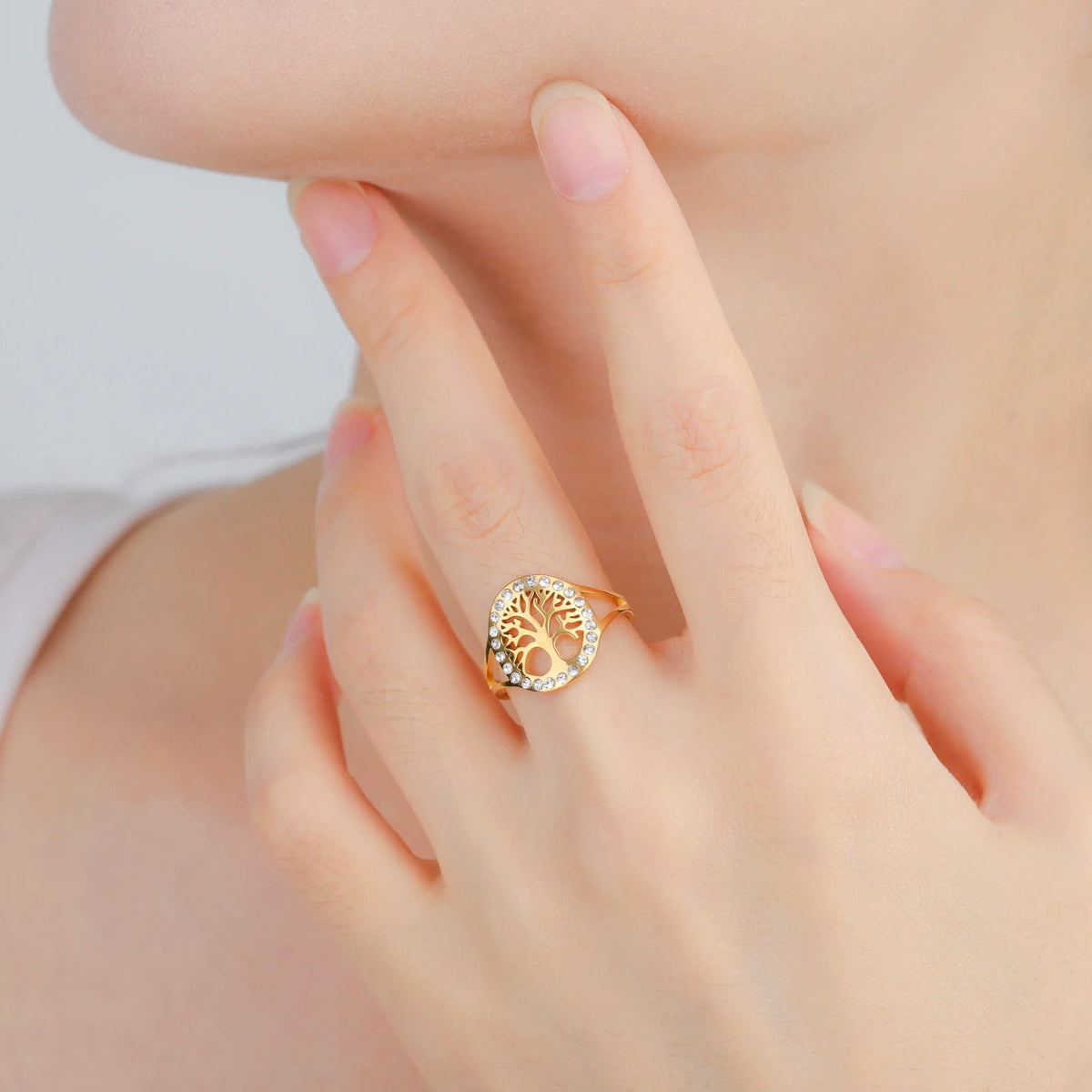 Women's Gold Tree of Life Zircon Ring