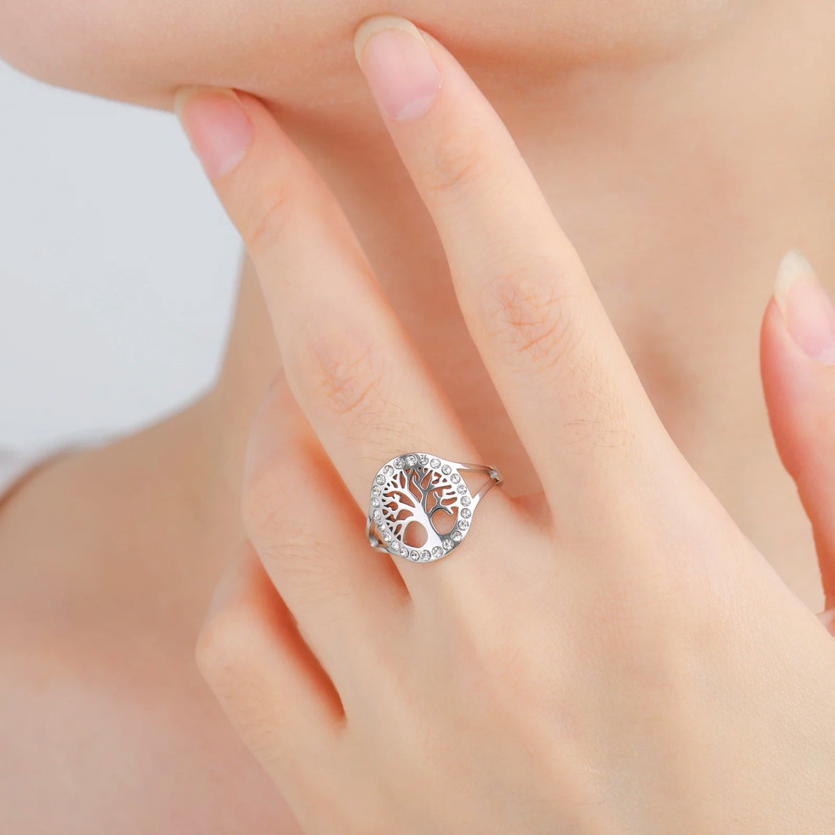 Women's Silver Tree of Life Zircon Ring
