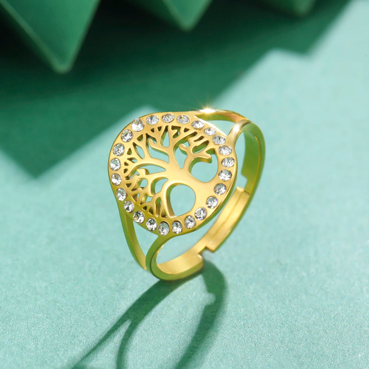 Women's Gold Tree of Life Zircon Ring