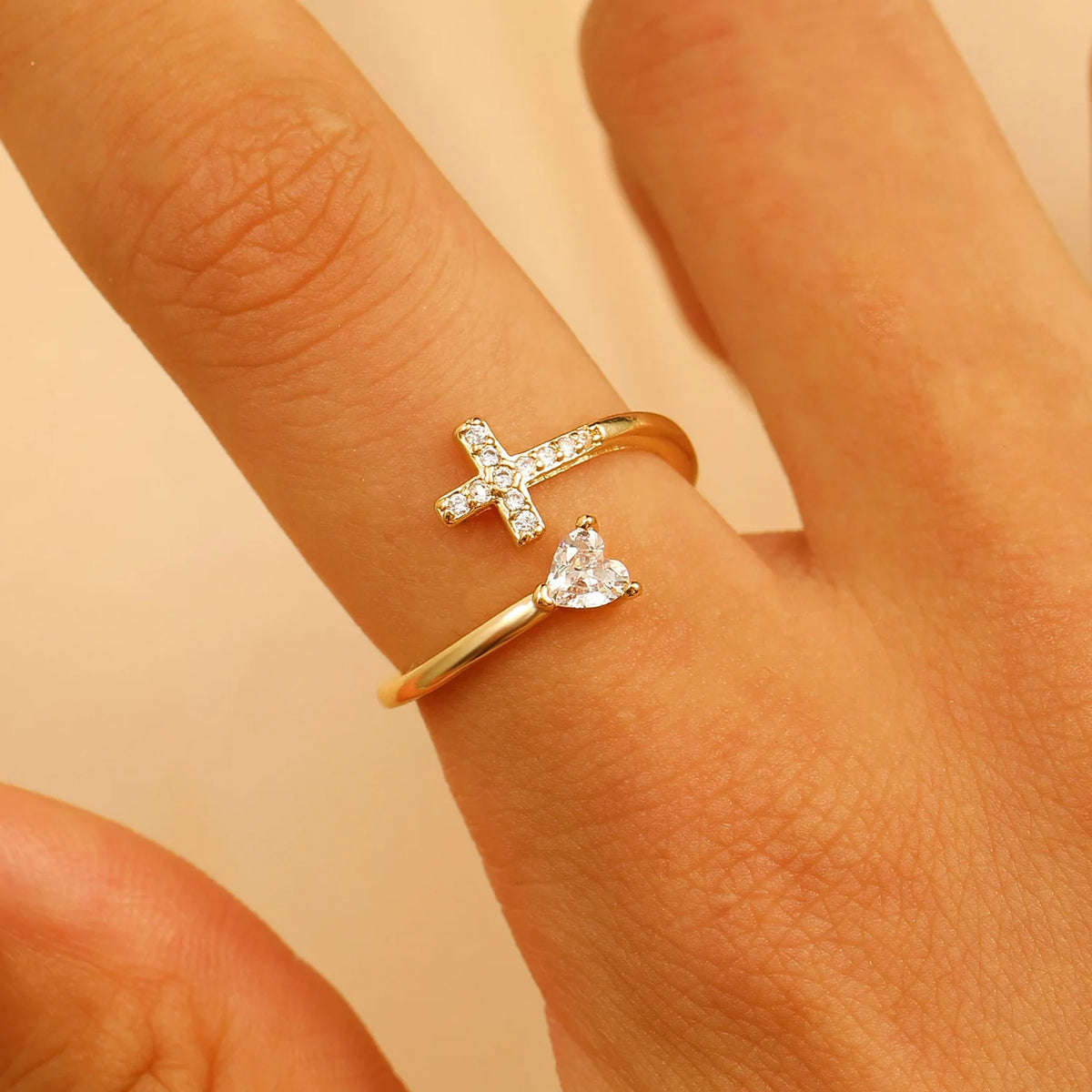 Cross & Zircon Ring for Women 