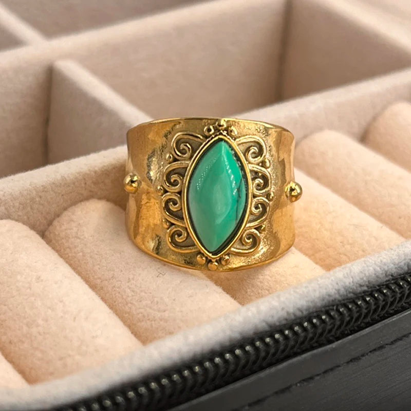 Bague Ethnique avec Pierre Naturelle pour Femme
