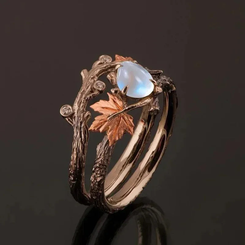 Bague Feuilles d'Automne avec Perle