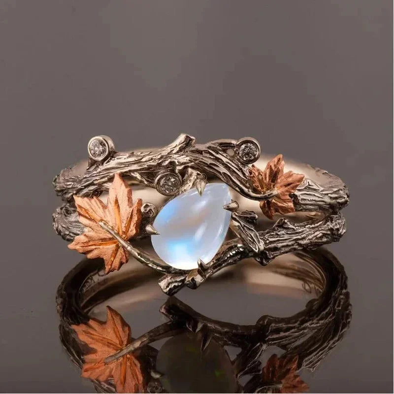 Bague Feuilles d'Automne avec Perle