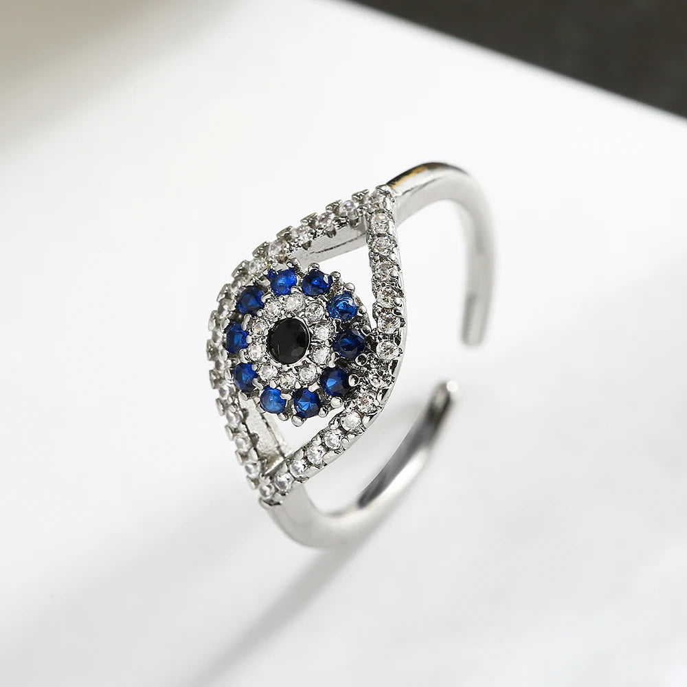 Turkish Blue Evil Eye Zircon Silver Ring