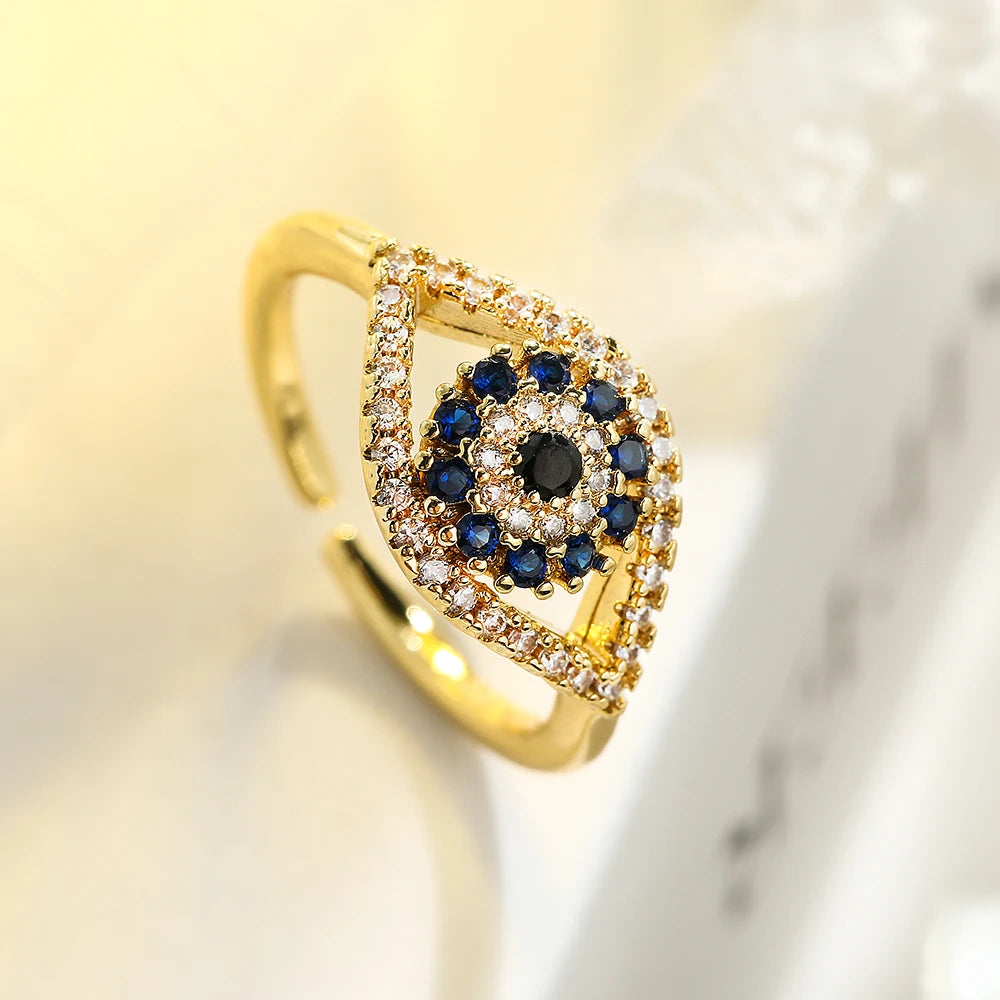 Turkish Blue Evil Eye Zircon Gold Ring