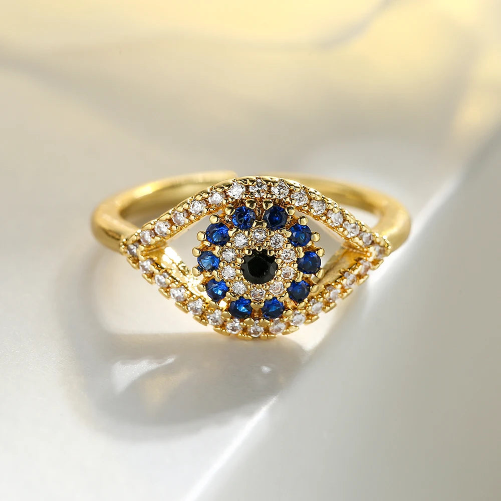 Turkish Blue Evil Eye Zircon Gold Ring