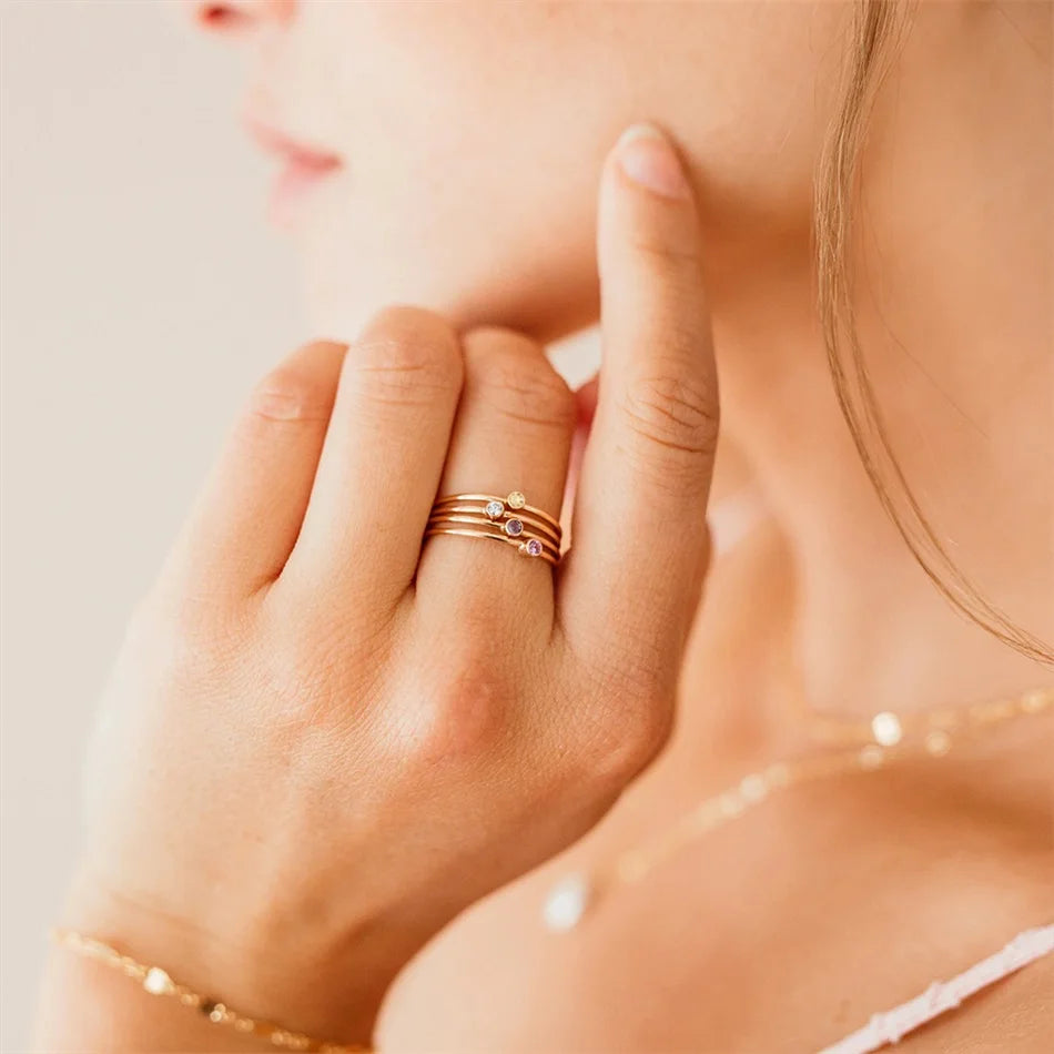 Silver & Gold Birthstone Ring 