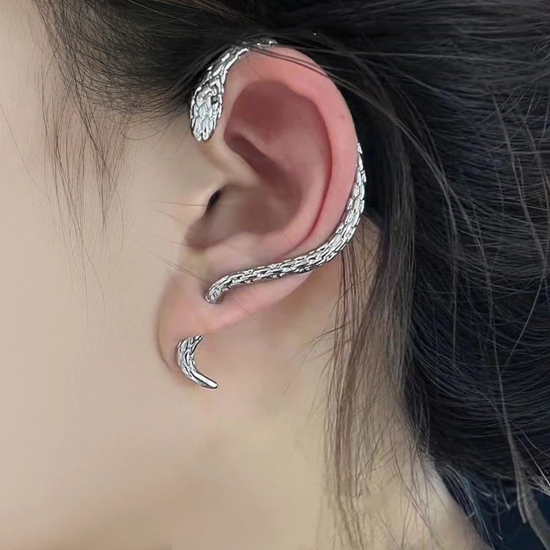 Long Snake Silver Earring