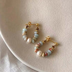 Boucles d'Oreilles Clou Avec Perle et Pierres