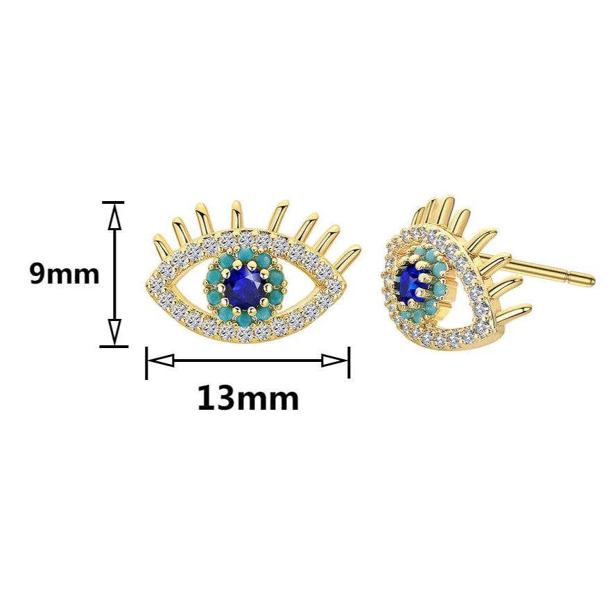 Boucles d'Oreilles Clou Oeil Bleu et Strass