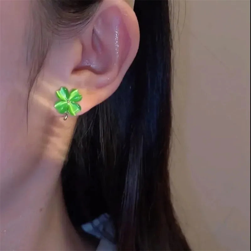 Boucles d'Oreilles Clou Trèfle à 4 Feuilles Vert