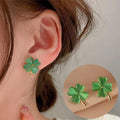 Boucles d'Oreilles Clou Trèfle à 4 Feuilles Vert