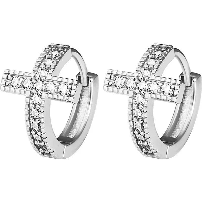 Sparkling Cross Hoop Earrings