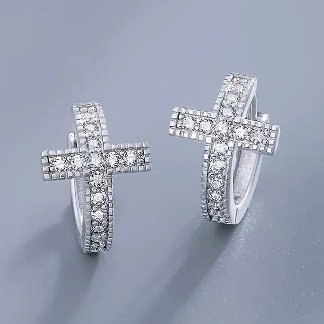 Sparkling Cross Hoop Earrings