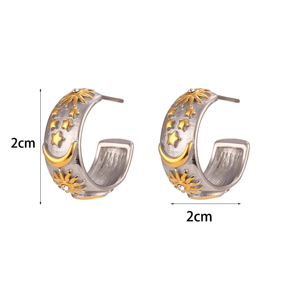 Boucles d'Oreilles Créoles Rétros Soleil argent
