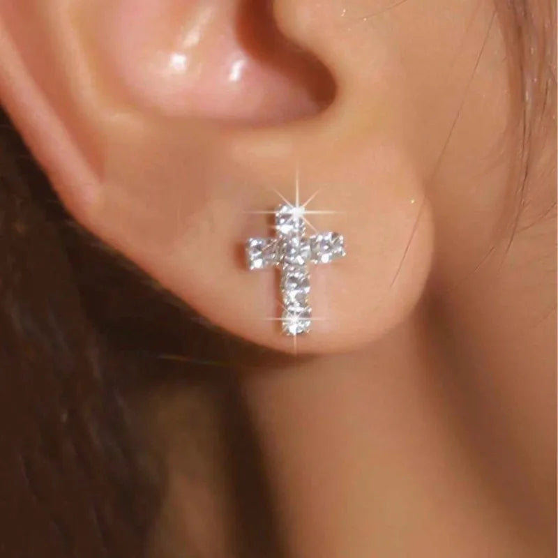 Cross rhinestone earrings