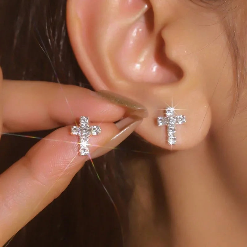 Cross rhinestone earrings