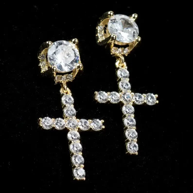 Discrete Cross Earrings Men Women gold
