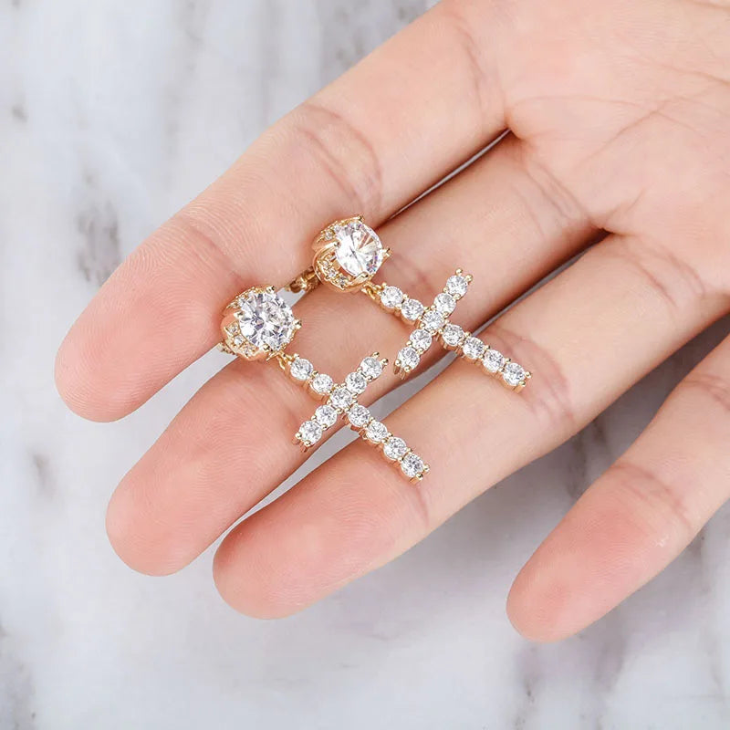 Discrete Cross Earrings Men Women gold 