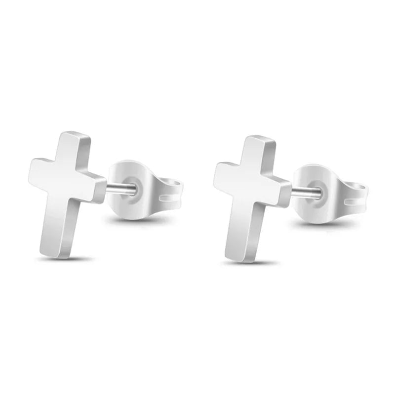 Thick silver cross earrings