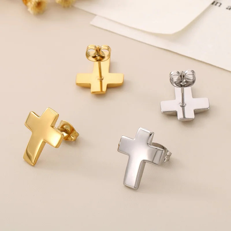 Thick silver cross earrings