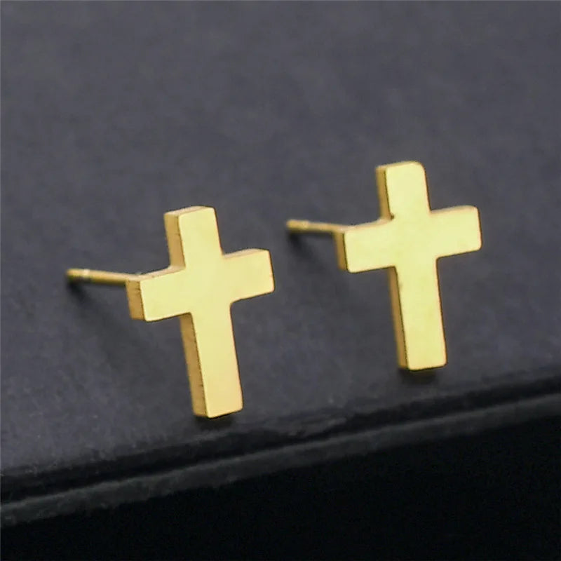 Thick gold cross earrings