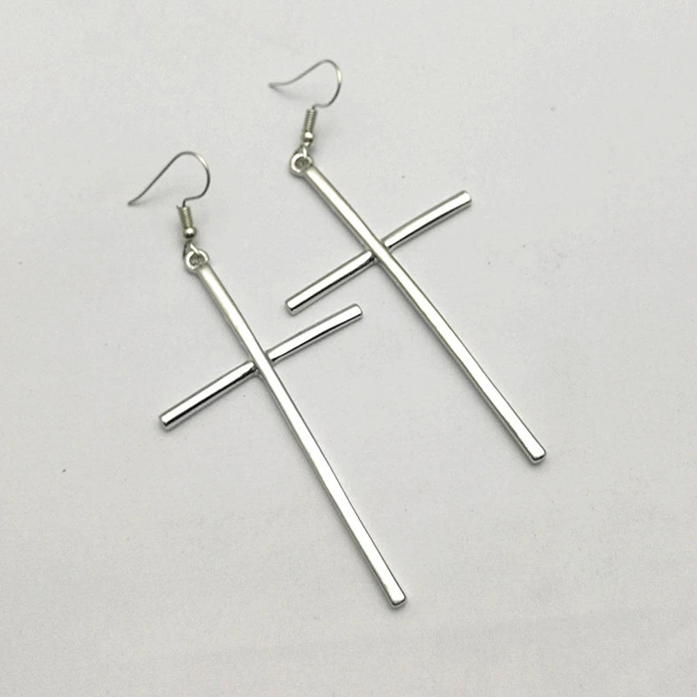 Long Cross Earrings Silver