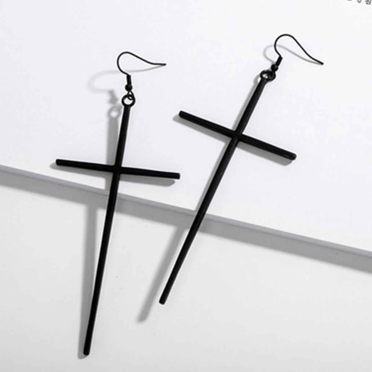 Long Cross Earrings Black