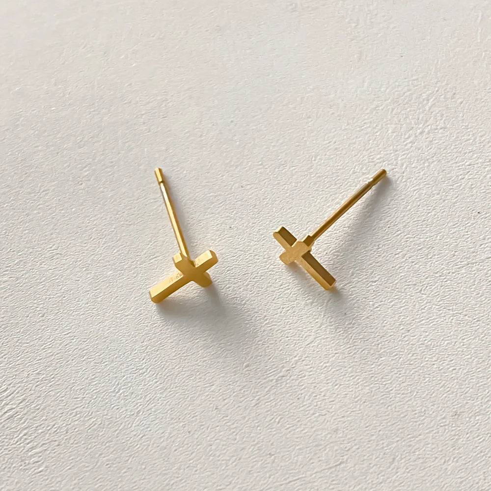 Mini gold cross earrings