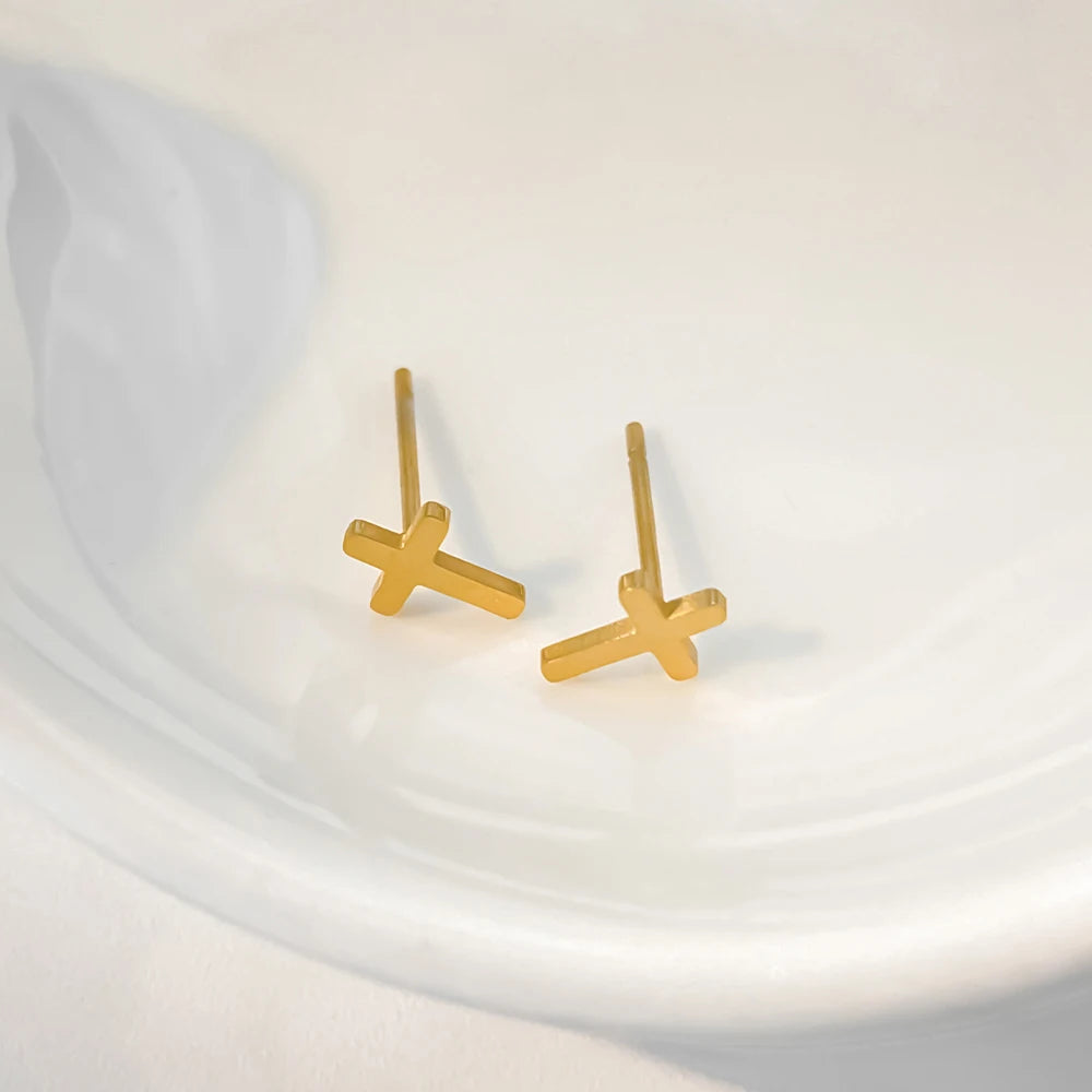 Mini gold cross earrings
