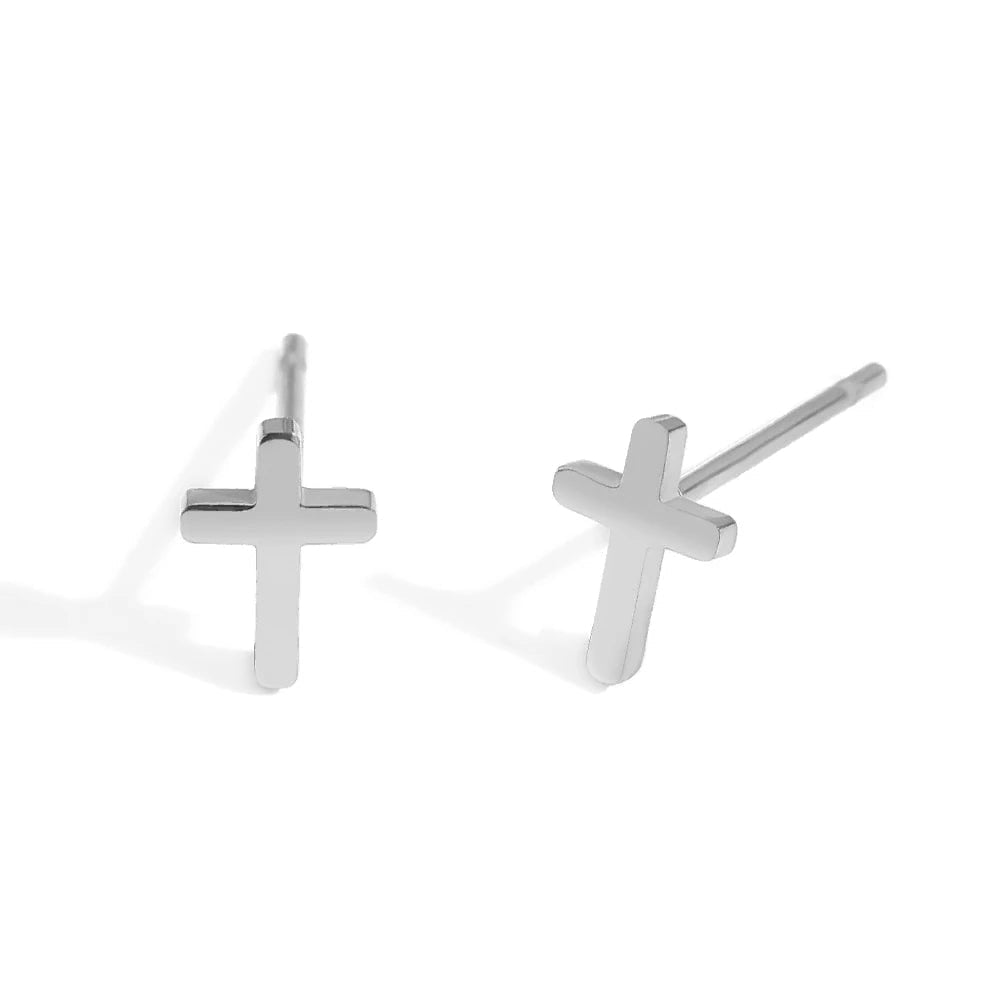 Mini silver cross earrings