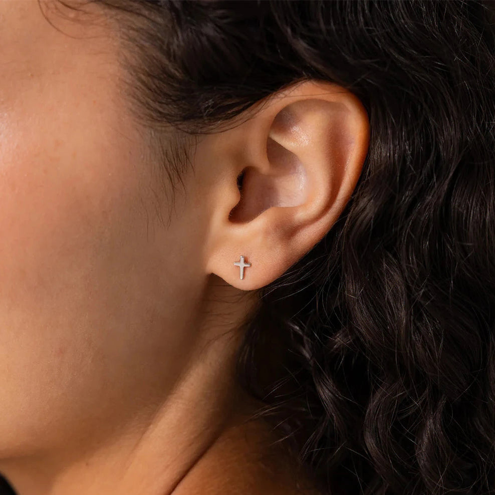 Mini silver cross earrings