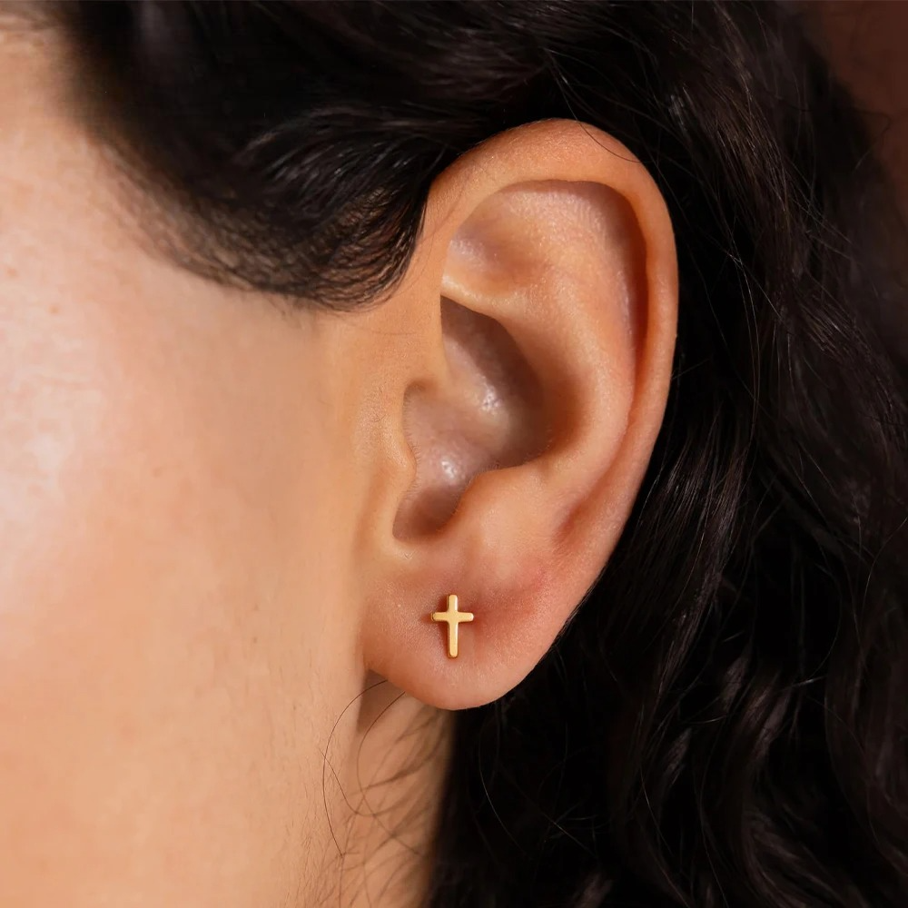 Mini gold cross earrings