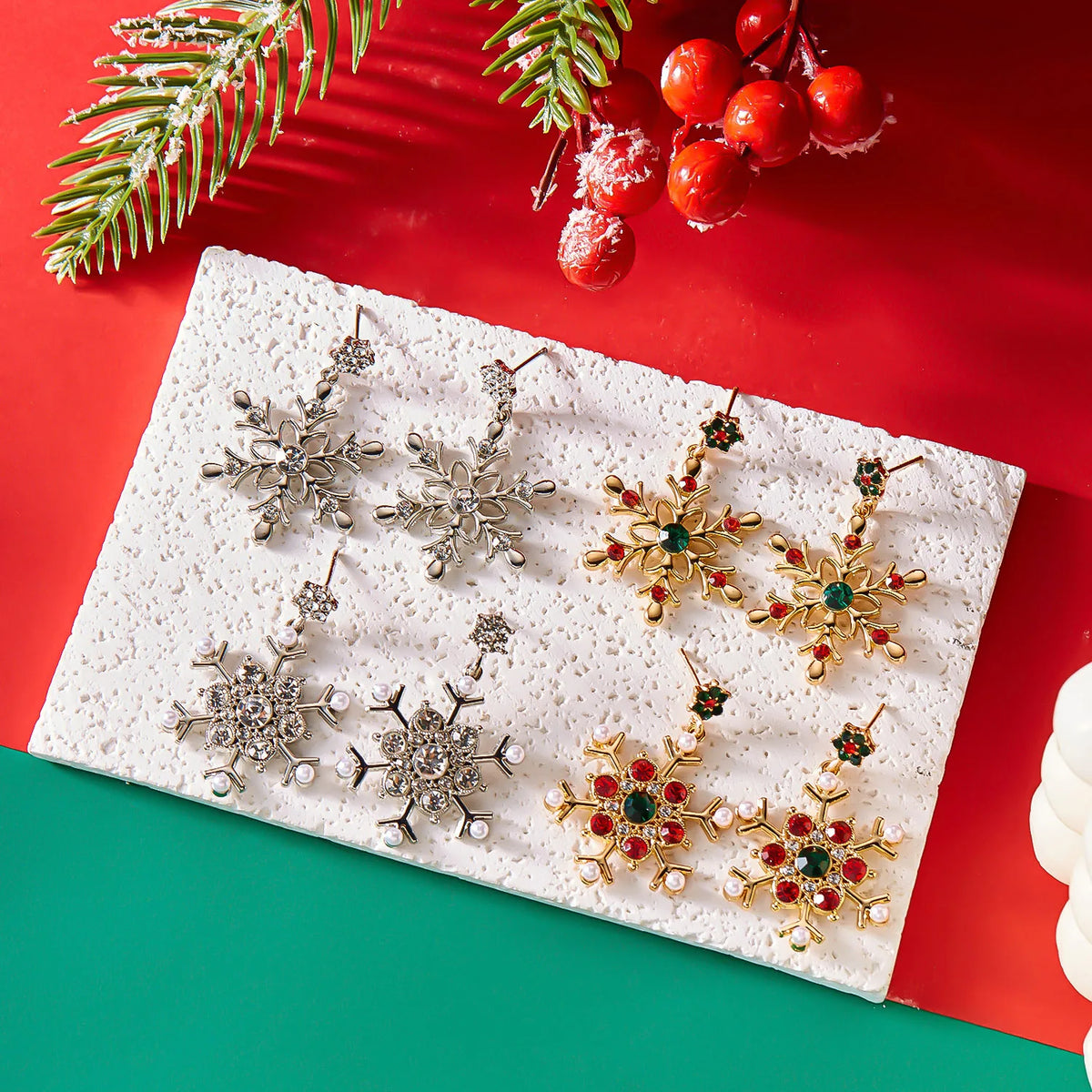 Boucles d'Oreilles Pendantes avec Flocon de Neige