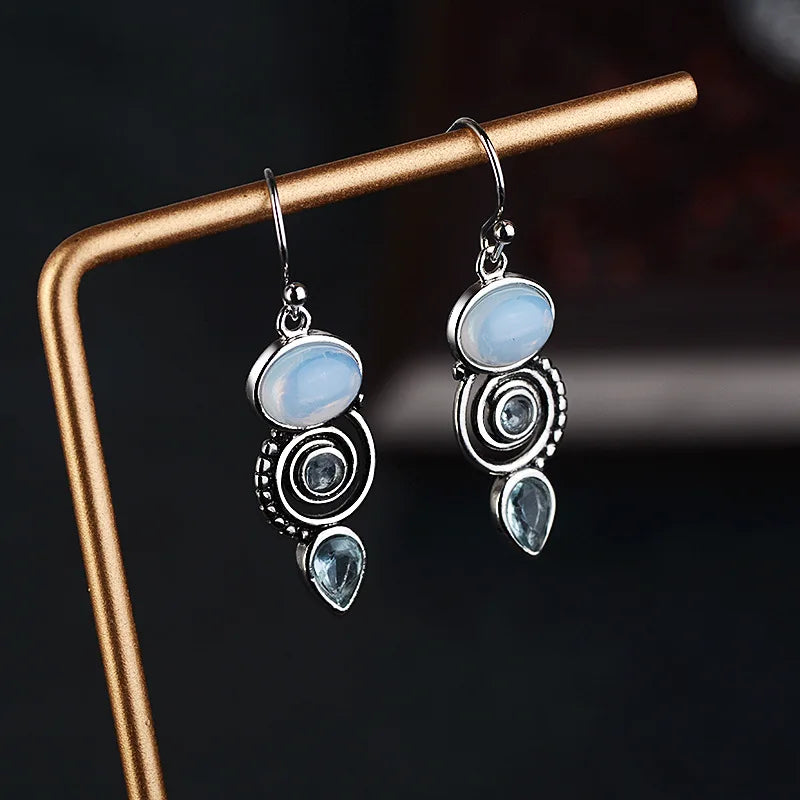 Boucles d'Oreilles Pendantes avec Zircon Pierre de Lune
