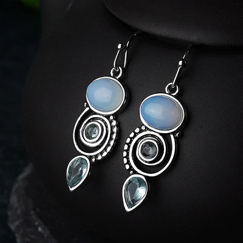 Boucles d'Oreilles Pendantes avec Zircon Pierre de Lune