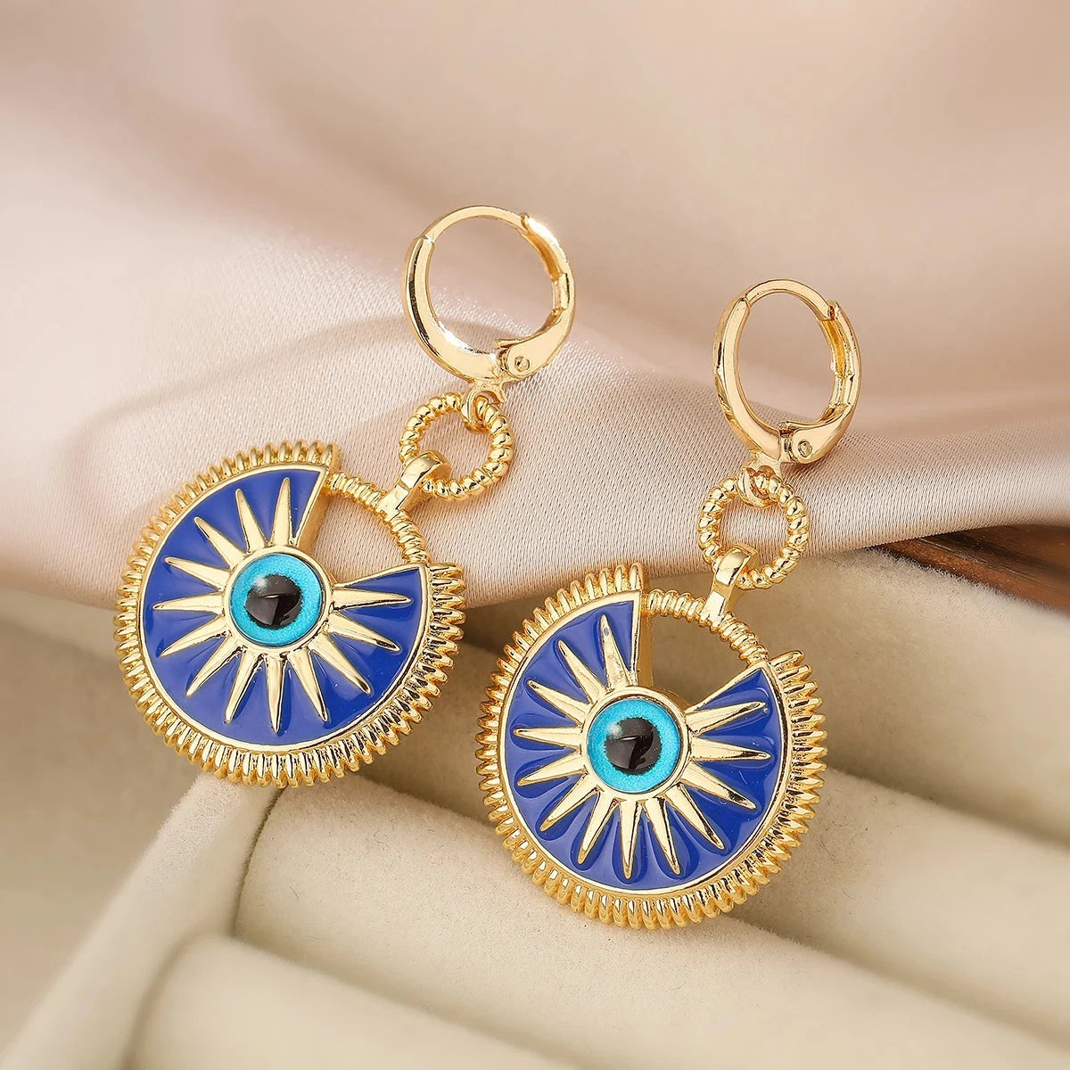 Boucles d'Oreilles Pendantes Contre le Mauvais Oeil pour Femme bleu