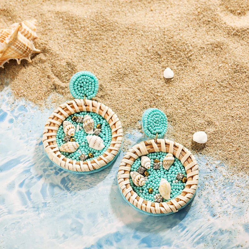 Boucles d'Oreilles Pendantes Coquillage Cauri