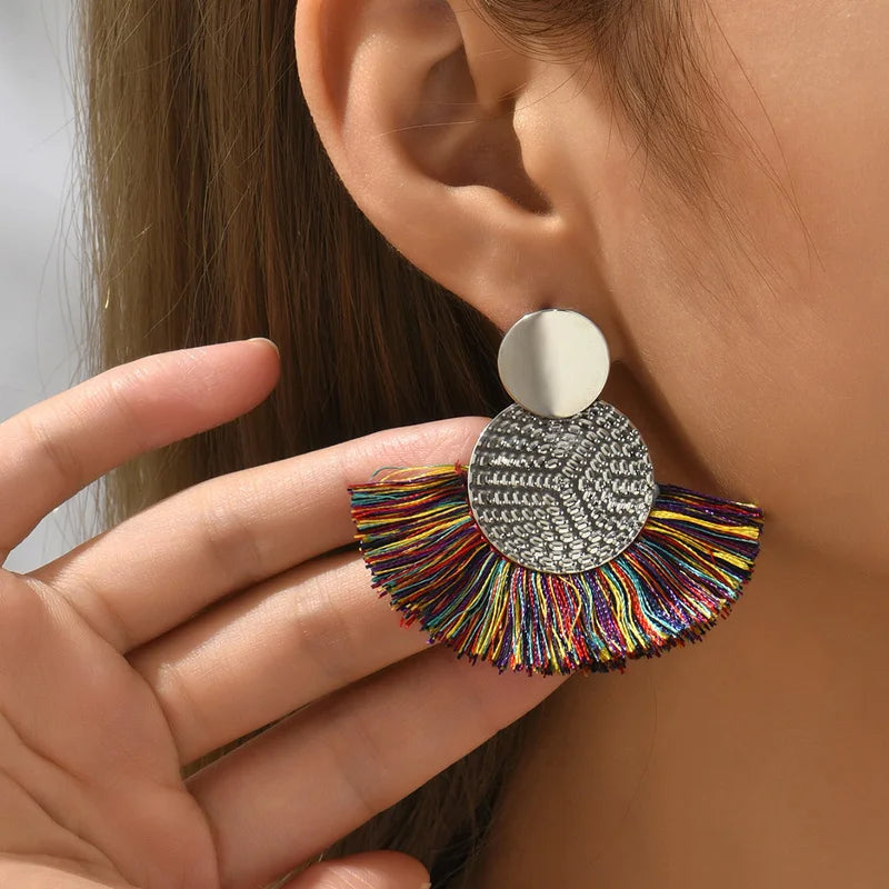 Boucles d'Oreilles Pendantes de Style Bohême en Eventail multicolore