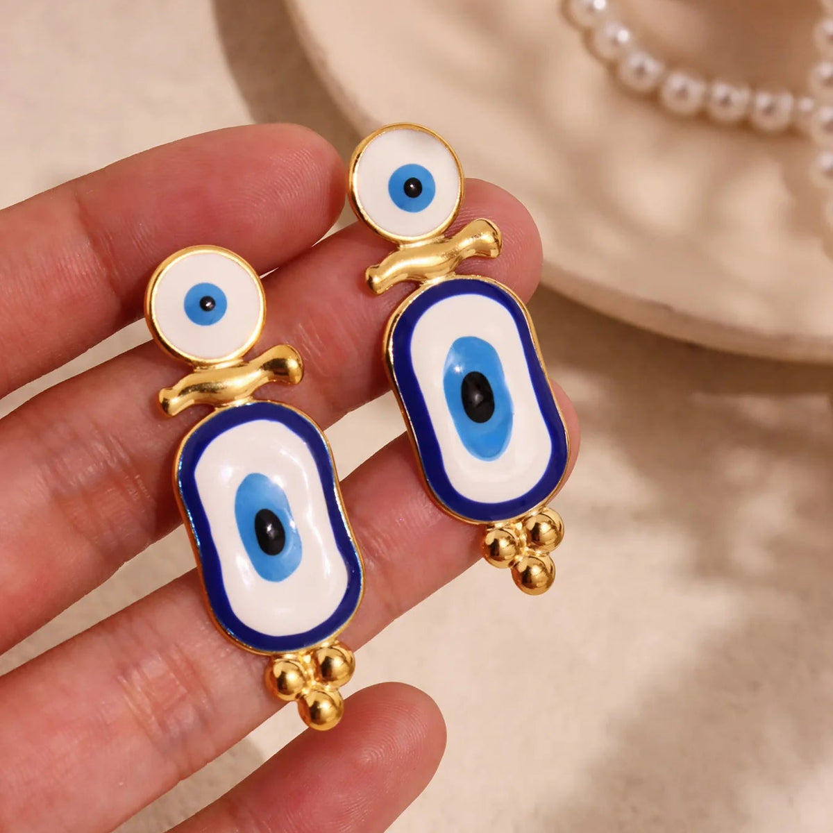 Boucles d'Oreilles Pendantes Ethniques Oeil Bleu or