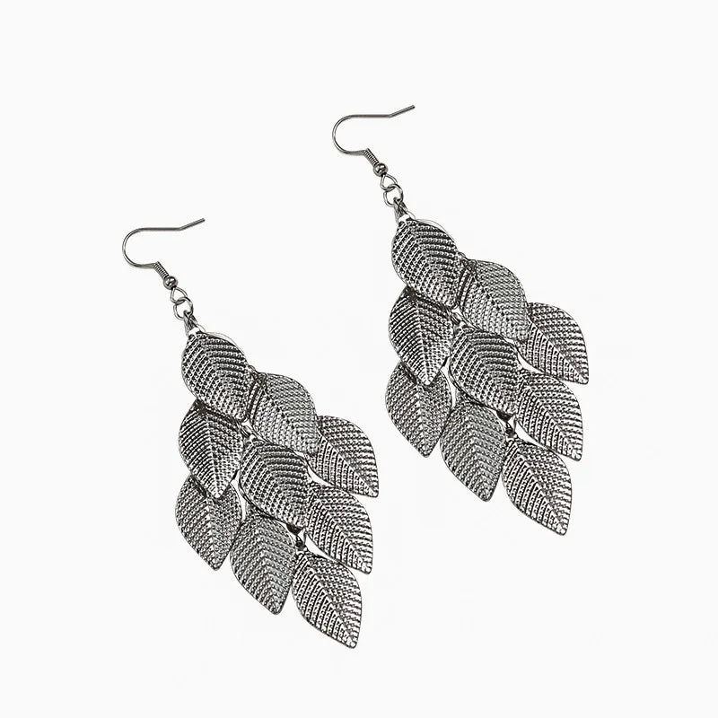 Boucles d'Oreilles Pendantes Feuilles Femme argent